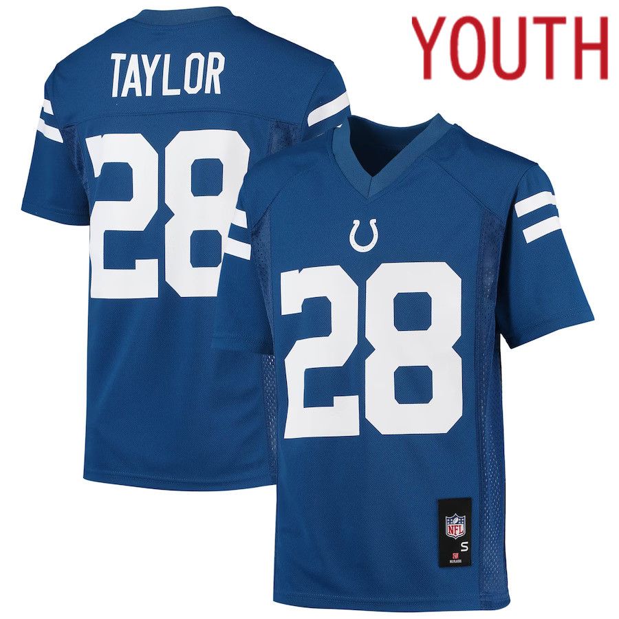 Youth Indianapolis Colts #28 Jonathan Taylor Royal Replica Player NFL Jersey
